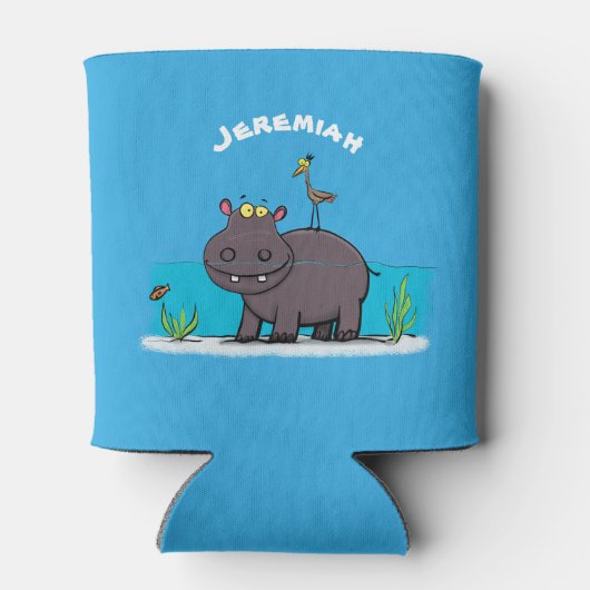 Rafraîchisseur Pour Canette Ippopotame drôle mignon avec dessin animé d'oiseau (Dos)