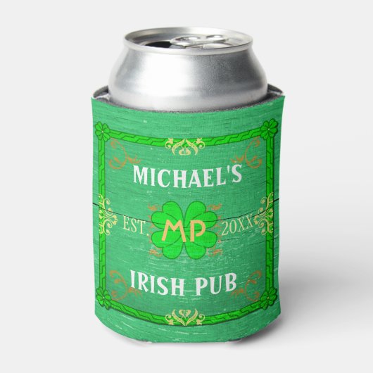 Rafraîchisseur Pour Canette Irish Pub Custom Name Home Bar Green St Patrick's (Can devant)
