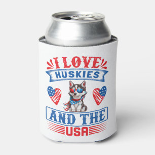 Rafraîchisseur Pour Canette J'aime les Huskies sibériens et les USA