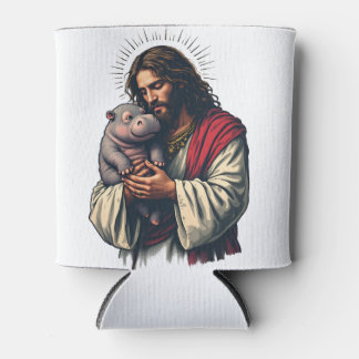 Rafraîchisseur Pour Canette Jésus tenant un bébé Moo Deng Hippo