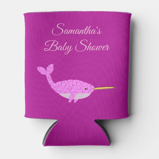 Rafraîchisseur Pour Canette Joli bébé rose fille Narwhal Baby shower personnal (Devant)