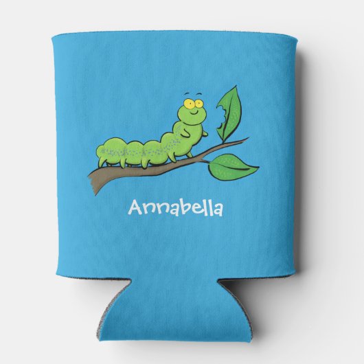 Rafraîchisseur Pour Canette Joli dessin animé de chenille verte mignonne (Dos)