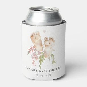 Rafraîchisseur Pour Canette Jolis Pieds de Bébé Rose Pâle Floral Fille Baby Sh