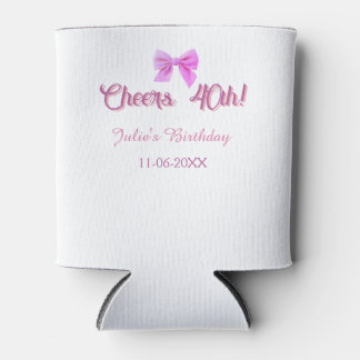 Rafraîchisseur Pour Canette Joyeux 40e anniversaire nom date mauve rose ruban