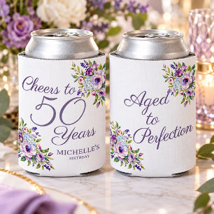Rafraîchisseur Pour Canette Joyeux 50ème Anniversaire Fleur Pourpre Vieillie à