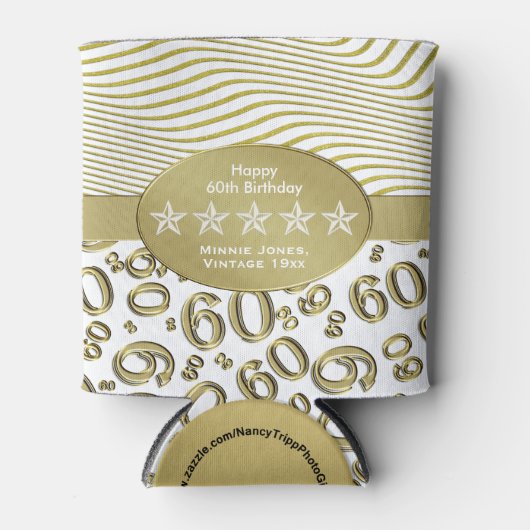 Rafraîchisseur Pour Canette Joyeux 60e anniversaire Gold et blanc Motif numéri (Devant)