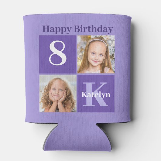 Rafraîchisseur Pour Canette Joyeux Anniversaire Cute Custom Kids Photo Purple  (Dos)
