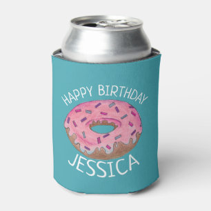 Rafraîchisseur Pour Canette Joyeux Anniversaire rose Turquoise givrée beigne b