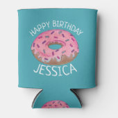 Rafraîchisseur Pour Canette Joyeux Anniversaire rose Turquoise givrée beigne b (Devant)