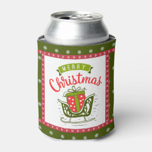 Rafraîchisseur Pour Canette Joyeux Noël Chariot Festif Rouge Vert Flocon de Ne