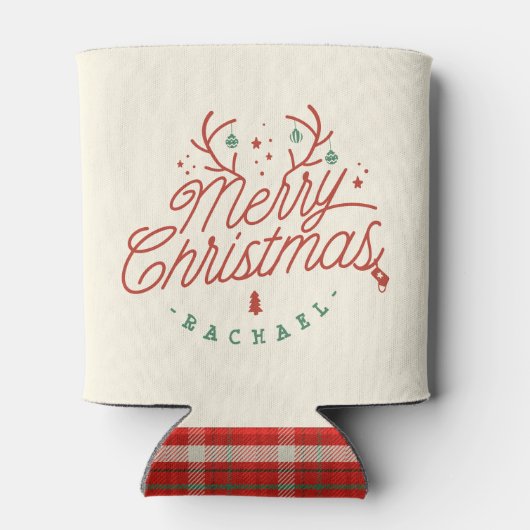 Rafraîchisseur Pour Canette Joyeux Noël Check Plaid Reinder personnalisé (Dos)