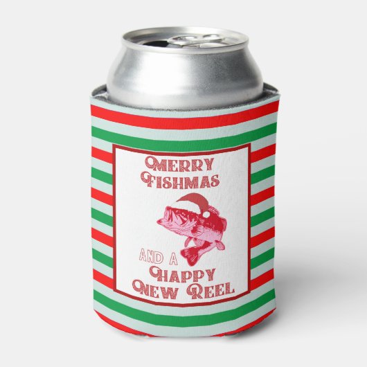 Rafraîchisseur Pour Canette Joyeux Noël Pêche de vacances Bière de pêche (Can devant)