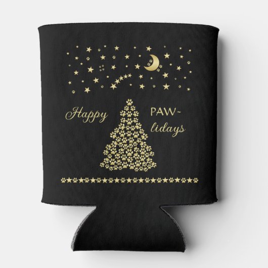 Rafraîchisseur Pour Canette Joyeux Pawlidays, Or brillant Paw sapin de Noël (Dos)