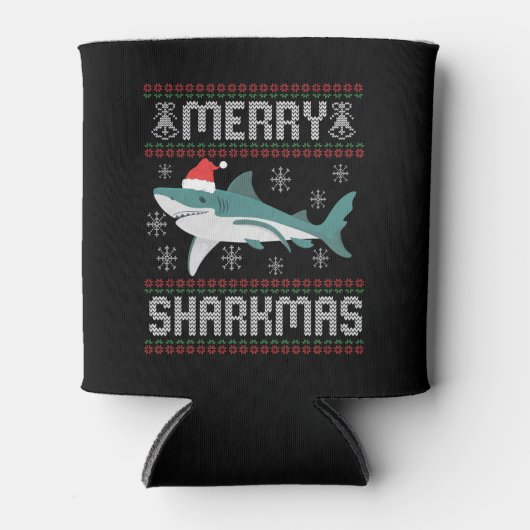 Rafraîchisseur Pour Canette Joyeux Sharkmas Funny Christmas Shark laide (Devant)
