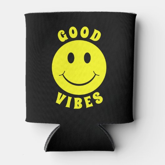 Rafraîchisseur Pour Canette Joyeux visage jaune Good Vibes noir (Devant)