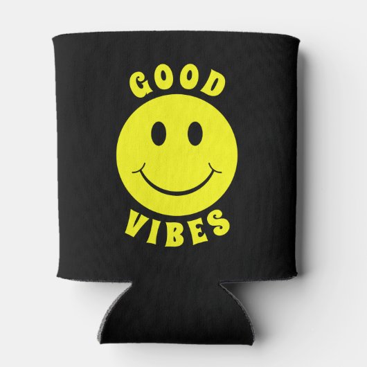 Rafraîchisseur Pour Canette Joyeux visage jaune Good Vibes noir (Dos)