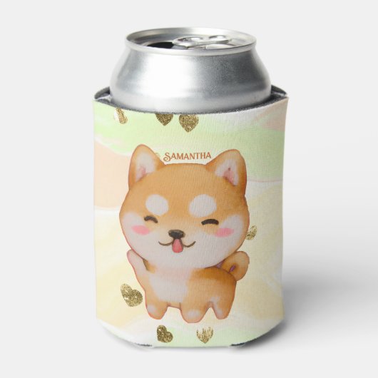 Rafraîchisseur Pour Canette Kawaii Smiling Cartoon Style Shiba Inu (Can devant)