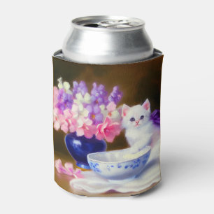 Rafraîchisseur Pour Canette Kitten blanc vintage avec ruban violet