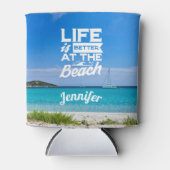 Rafraîchisseur Pour Canette La vie est meilleure à la plage sable blanc bleu m (Devant)