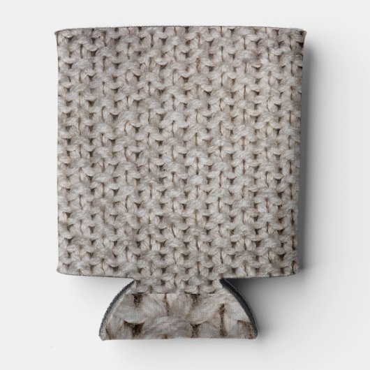 Rafraîchisseur Pour Canette Laine de tricot blanc : texture cosy. (Devant)