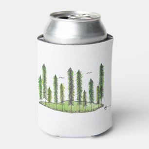 Rafraîchisseur Pour Canette L'aquarelle de la forêt de grands pins peut refro