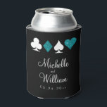 Rafraîchisseur Pour Canette Las Vegas Mariage à thème Favoriser Noir Turquoise<br><div class="desc">**Besoin d'une couleur différente du noir ? Il suffit de cliquer sur l'option personnaliser et de changer la couleur arrière - plan et même la couleur texte pour un look totalement personnalisé!*** La faveur parfaite pour vos invités, ces refroidisseurs de boîtes noires présentent un motif Las Vegas classique de faux...</div>