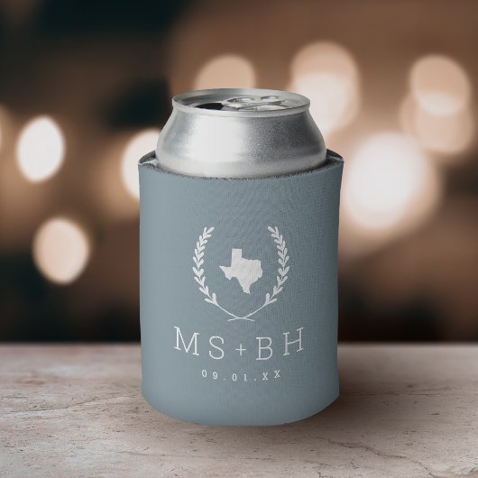 Rafraîchisseur Pour Canette Laurel Crest Texas Mariage Monogramme | Dusty Blue