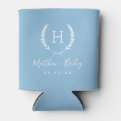 Rafraîchisseur Pour Canette Laurel Crest Wedding Monogram | Sky Blue (Devant)