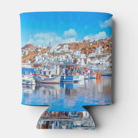 Rafraîchisseur Pour Canette ldp MYKONOS - bateaux de pêche - port - panorama (Dos)