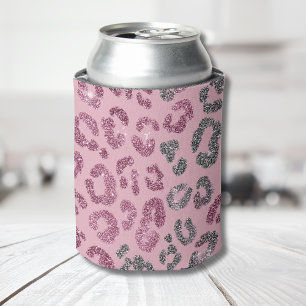 Rafraîchisseur Pour Canette Léopard Pailleté Rose Élégant sur Fond Or Rose