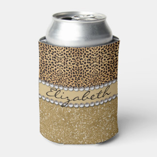 Rafraîchisseur Pour Canette Léopard Spot Gold Glitter Rhinestone PHOTO PRINT