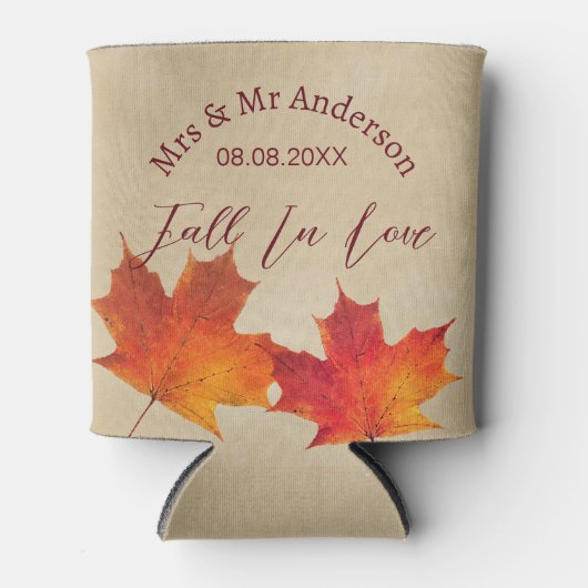 Rafraîchisseur Pour Canette Les Feuilles rustiques tombent dans l'amour Mariag (Devant)