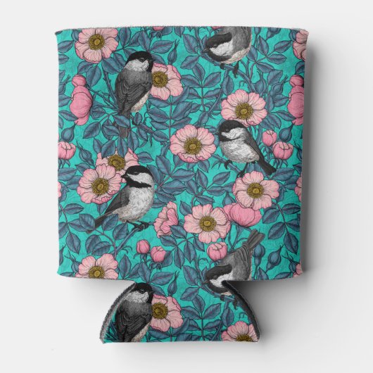 Rafraîchisseur Pour Canette Les poulets dans la nature rose, rose et bleu (Devant)