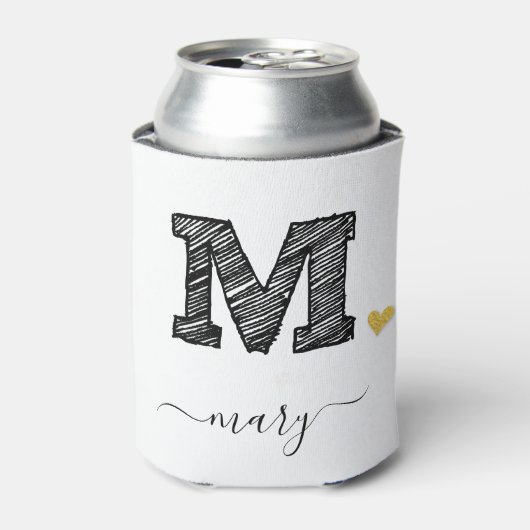 Rafraîchisseur Pour Canette Lettre M Monogramme Rétro Croquis, Pâte de refroid (Can devant)