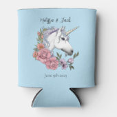 Rafraîchisseur Pour Canette licorne blanche Fleurs roses Bleu (Devant)