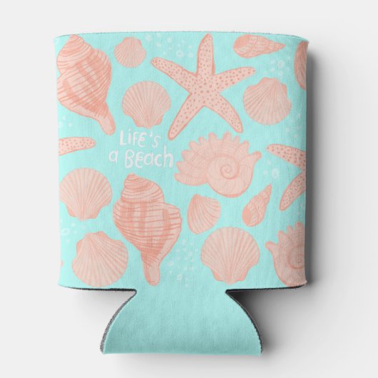 Rafraîchisseur Pour Canette LIFE'S A BEACH seashells rose bleu motif (Dos)