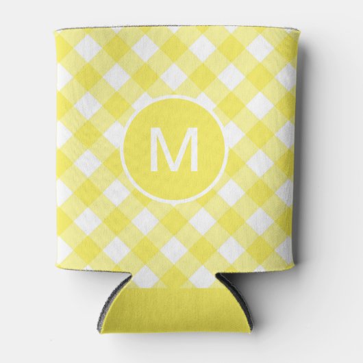 Rafraîchisseur Pour Canette Light Yellow Classic Gingham Pattern Monogram (Devant)