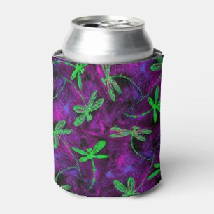 Rafraîchisseur Pour Canette Lime Green Dragonlies sur Hot Pink et Purple