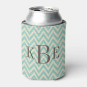 Rafraîchisseur Pour Canette Lin rustique Beige et Aqua Chevron Monogramme (Can devant)