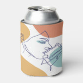 Rafraîchisseur Pour Canette line art drawing poster of woman drinking coffee (Can devant)