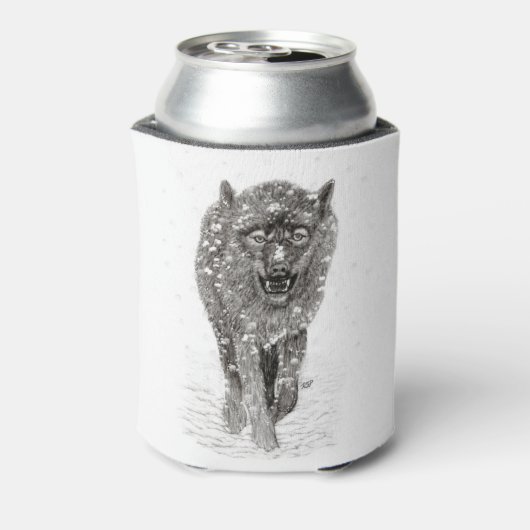 Rafraîchisseur Pour Canette Loup noir en colère dans la neige, hiver sauvage (Can Dos)