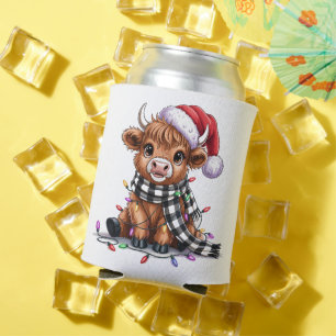 Rafraîchisseur Pour Canette Lumières de Noël Vache Highland Chapeau de Père No