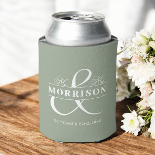 Rafraîchisseur Pour Canette M. Mme Sage Green Wedding Favor