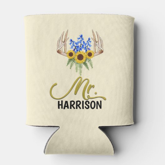 Rafraîchisseur Pour Canette M. Nom Rustic Floral Antlers Mariage (Dos)