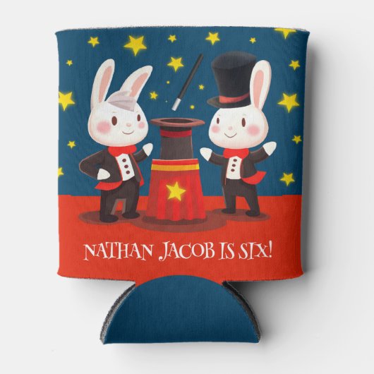 Rafraîchisseur Pour Canette Magiciens de lapins mignons sur scène Anniversaire (Devant)