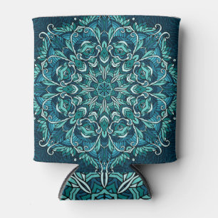 Rafraîchisseur Pour Canette Mandala ethnique bleue, design complexe.