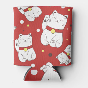 Rafraîchisseur Pour Canette Maneki-Neko chat, motif japonais de doodle.