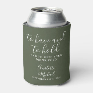 Rafraîchisseur Pour Canette Mariage à la typographie moderne en vert olive Sig