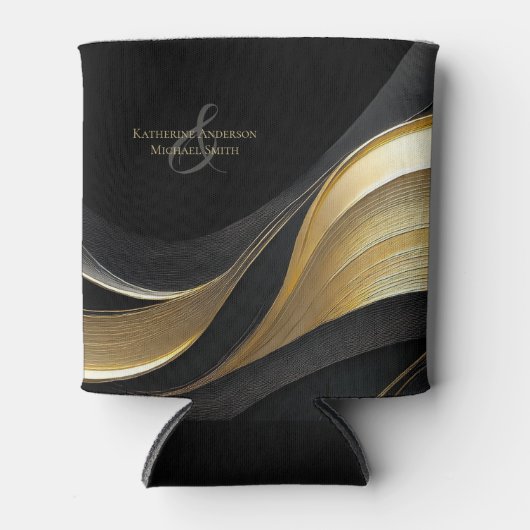 Rafraîchisseur Pour Canette Mariage Abstrait moderne noir et or élégant (Devant)