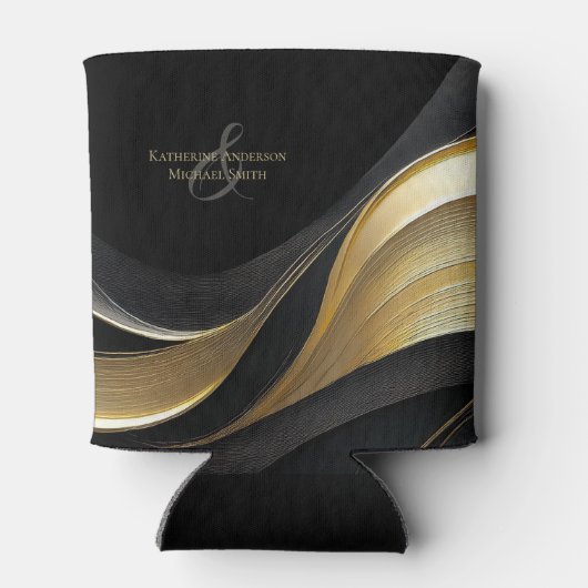 Rafraîchisseur Pour Canette Mariage Abstrait moderne noir et or élégant (Dos)